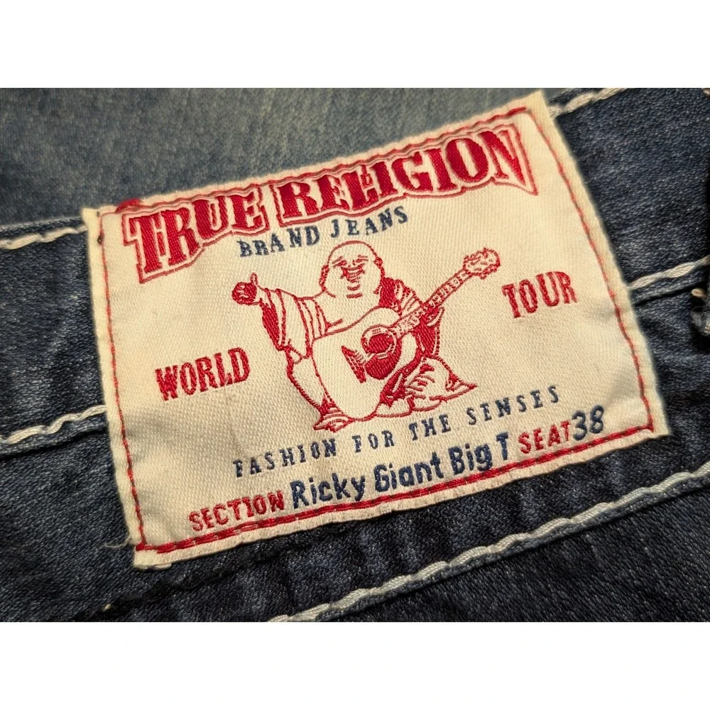 True Religion Ricky Giant Big T Jeans Mens‎ 38 Dark Wash Straight Leg USA Made